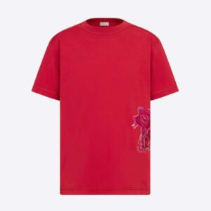Dior Men Dior and Kenny Scharf T-shirt Relaxed Fit Red Cotton Jersey