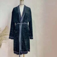 Dior Men Unisize Oblique Bathrobe In Terry Cotton Jacquard-Black (1)