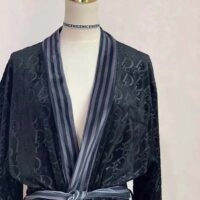 Dior Men Unisize Oblique Bathrobe In Terry Cotton Jacquard-Black (1)