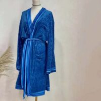 Dior Men Unisize Oblique Bathrobe In Terry Cotton Jacquard-Blue (1)