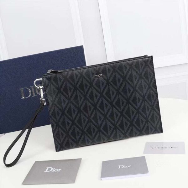 Dior Unisex A5 Pouch Black CD Diamond Canvas Smooth Calfskin (1)