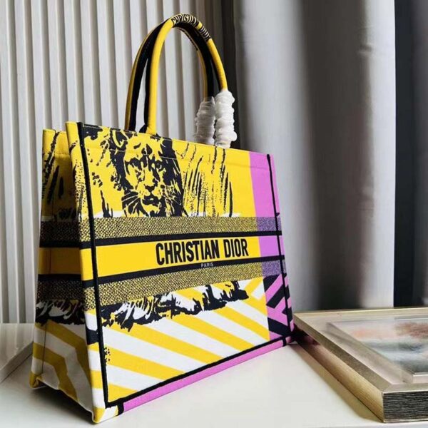 Dior Unisex CD Large Book Tote Yellow Pink D-Jungle Pop Embroidery (10)