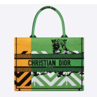 Dior Unisex CD Medium Book Tote Green Orange D-Jungle Pop Embroidery (4)