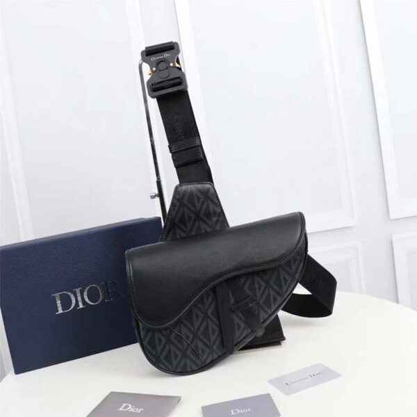 Dior Unisex CD Mini Saddle Bag Black CD Diamond Canvas Smooth Calfskin (3)