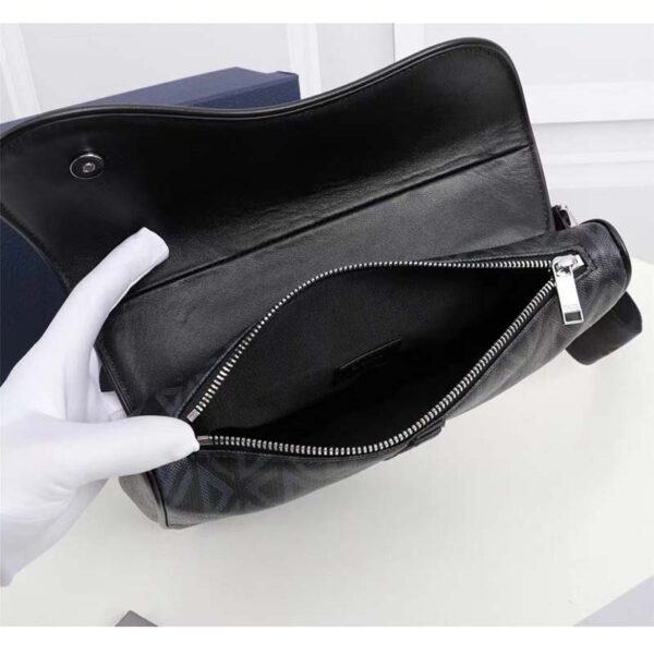 Dior Unisex CD Mini Saddle Bag Black CD Diamond Canvas Smooth Calfskin (8)