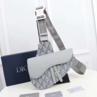 Dior Unisex CD Mini Saddle Bag Gray CD Diamond Canvas Smooth Calfskin (2)