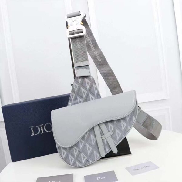 Dior Unisex CD Mini Saddle Bag Gray CD Diamond Canvas Smooth Calfskin (10)