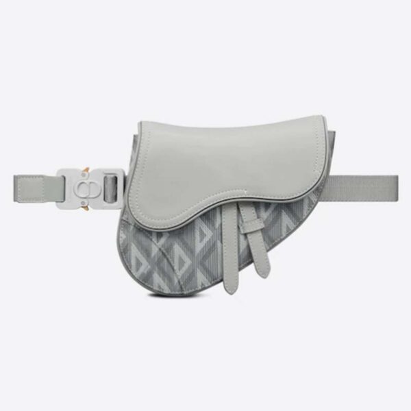 Dior Unisex CD Mini Saddle Bag Gray CD Diamond Canvas Smooth Calfskin (2)