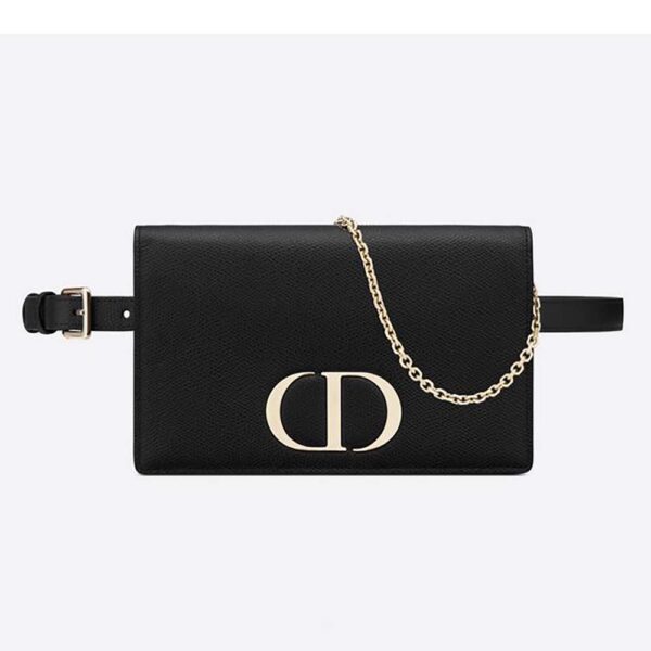 Dior Women 30 Montaigne 2-in-1 Pouch Stone Grained Calfskin-black (1)