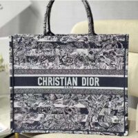 Dior Women CD Large Book Tote Navy Blue Toile De Jouy Stripes Embroidery (6)