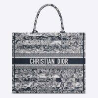 Dior Women CD Large Book Tote Navy Blue Toile De Jouy Stripes Embroidery (6)
