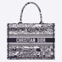 Dior Women CD Medium Book Tote Navy Blue Toile De Jouy Stripes Embroidery (9)