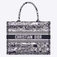 Dior Women CD Medium Book Tote Navy Blue Toile De Jouy Stripes Embroidery (9)