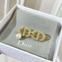 Dior Women CD Navy Barrette Gold-Finish Metal and White Crystals (1)