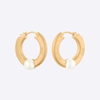 Dior Women CD Navy Earrings Gold-Finish Metal and White Resin Pearls (1)