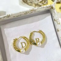 Dior Women CD Navy Earrings Gold-Finish Metal and White Resin Pearls (1)