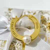 Dior Women CD Navy Earrings Gold-Finish Metal and White Resin Pearls (1)