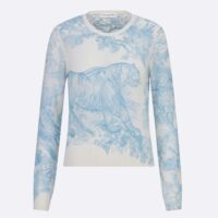 Dior Women Chez Moi Embroidered Sweater Cornflower Blue Technical Cashmere Knit (1)