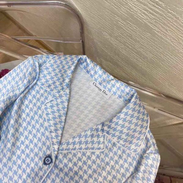 Dior Women Chez Moi Short-Sleeved Shirt Cornflower Blue Silk Twill (4)