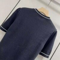 Dior Women Christian Dior Short-Sleeved Sweater Navy Blue Cashmere and Wool Knit (1)