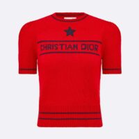 Dior Women Christian Dior Short-Sleeved Sweater Red Cashmere and Wool Knit (1)