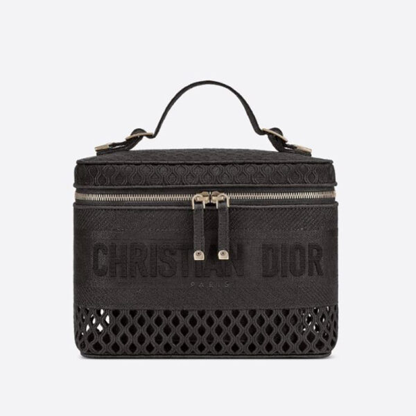 Dior Women Diortravel Vanity Case Mesh Embroidery-black (1)