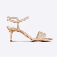 Dior Women Dway Heeled Sandal Gold-Tone Cotton Embroidered with Metallic Thread and Strass (1)