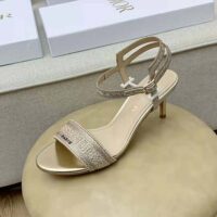 Dior Women Dway Heeled Sandal Gold-Tone Cotton Embroidered with Metallic Thread and Strass (1)