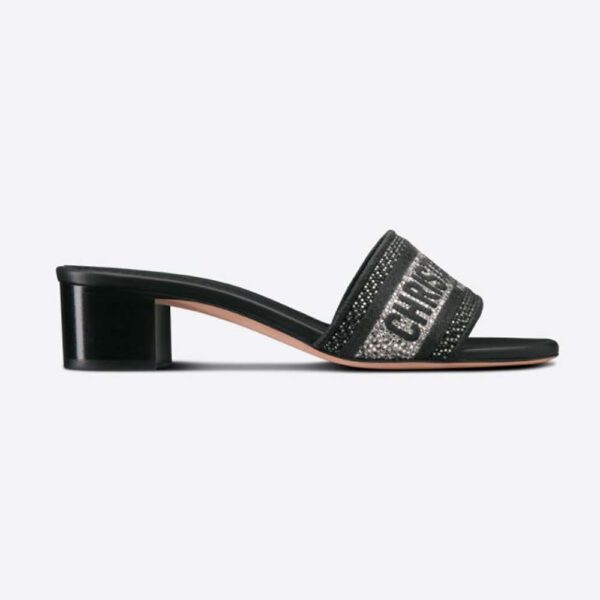 Dior Women Dway Heeled Slide Black Cotton Embroidered (1)