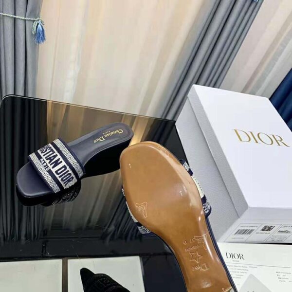 Dior Women Dway Heeled Slide Black Cotton Embroidered (9)