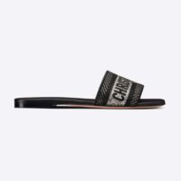 Dior Women Dway Slide Black Cotton Embroidery with Metallic Thread and Silver-Tone Strass (1)