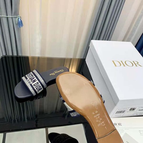 Dior Women Dway Slide Black Cotton Embroidery with Metallic Thread and Silver-Tone Strass (10)