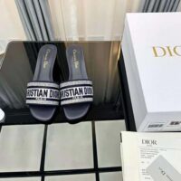 Dior Women Dway Slide Black Cotton Embroidery with Metallic Thread and Silver-Tone Strass (1)