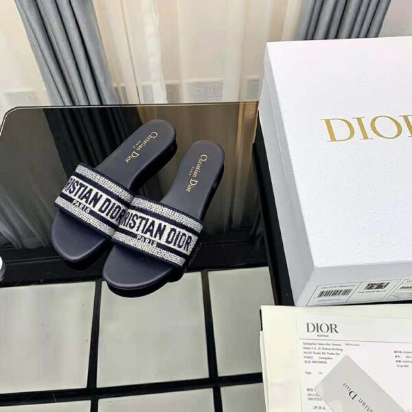 Dior Women Dway Slide Black Cotton Embroidery with Metallic Thread and Silver-Tone Strass (3)