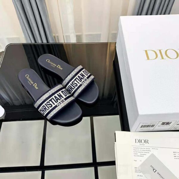Dior Women Dway Slide Black Cotton Embroidery with Metallic Thread and Silver-Tone Strass (4)