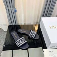 Dior Women Dway Slide Black Cotton Embroidery with Metallic Thread and Silver-Tone Strass (1)