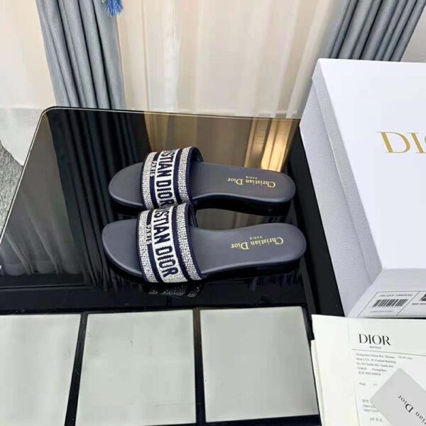 Dior Women Dway Slide Black Cotton Embroidery with Metallic Thread and Silver-Tone Strass (7)