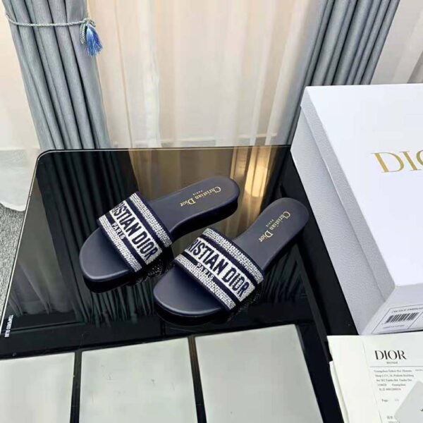 Dior Women Dway Slide Black Cotton Embroidery with Metallic Thread and Silver-Tone Strass (9)