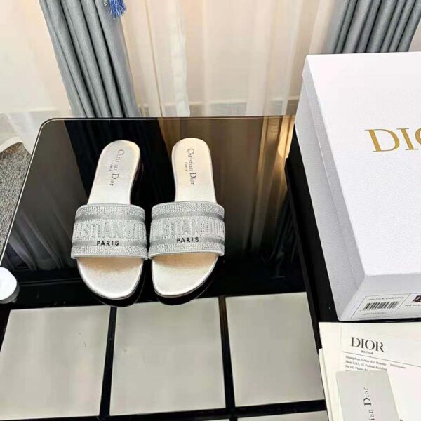 Dior Women Dway Slide Cotton Metallic Thread Embroidery and Silver-Tone Strass (2)
