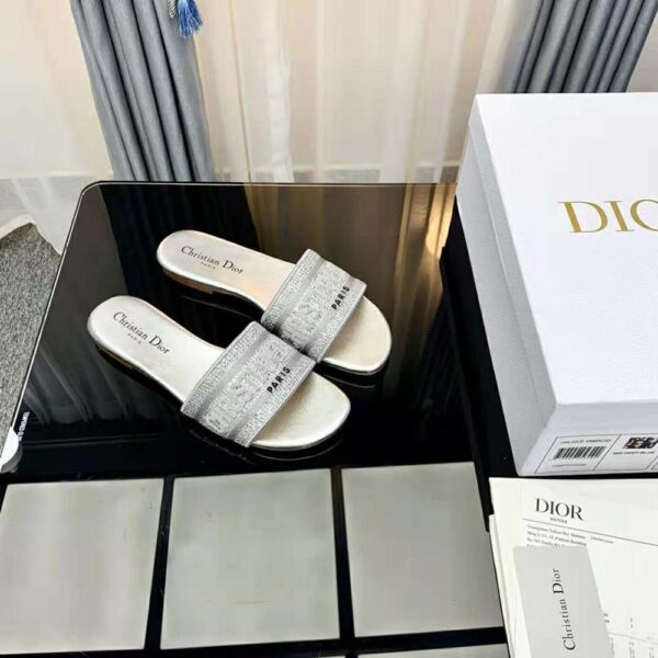 Dior Women Dway Slide Cotton Metallic Thread Embroidery and Silver-Tone Strass (4)
