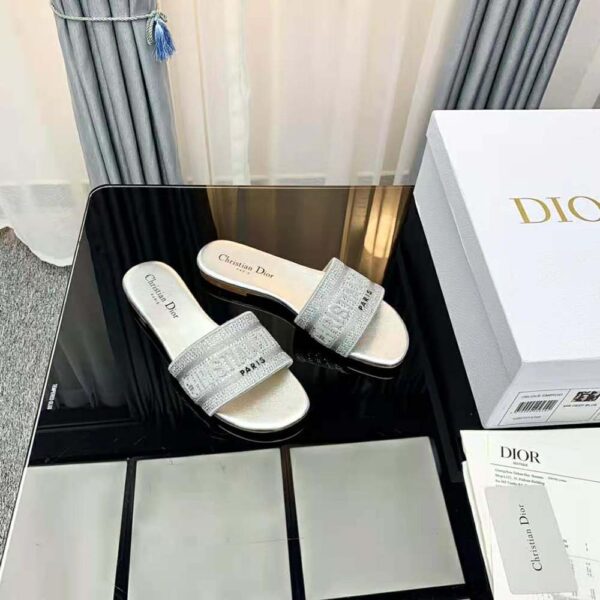 Dior Women Dway Slide Cotton Metallic Thread Embroidery and Silver-Tone Strass (7)