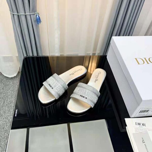 Dior Women Dway Slide Cotton Metallic Thread Embroidery and Silver-Tone Strass (8)