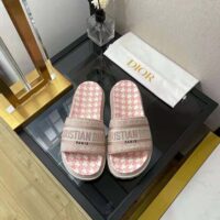 Dior Women Dway Slide Peony Pink Embroidered Cotton with Micro Houndstooth Motif (1)