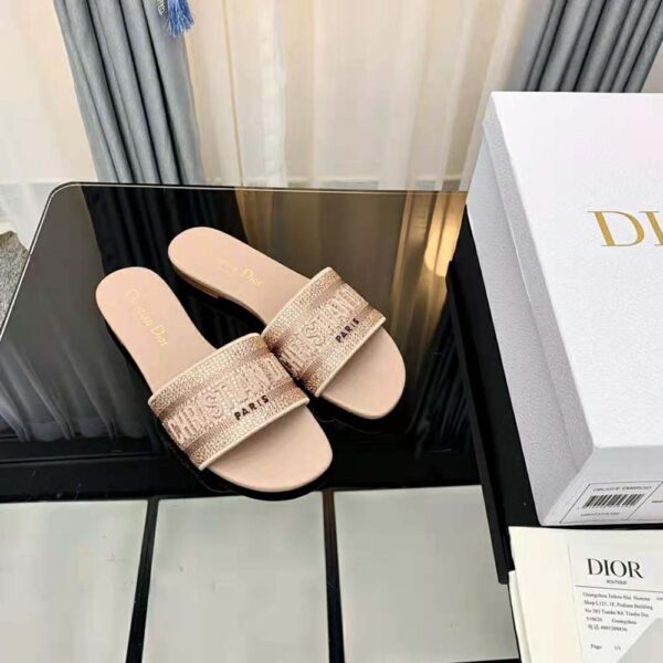Dior Women Dway Slide Rose Des Vents Cotton Embroidered with Metallic Thread and Strass (4)