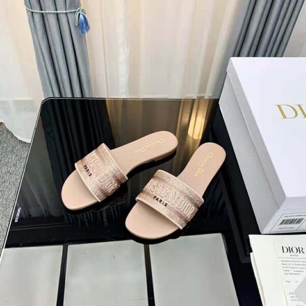 Dior Women Dway Slide Rose Des Vents Cotton Embroidered with Metallic Thread and Strass (6)