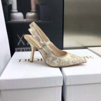 Dior Women J adior Slingback Pump White and Gold-Tone Toile de Jouy Embroidered Cotton (1)