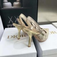 Dior Women J adior Slingback Pump White and Gold-Tone Toile de Jouy Embroidered Cotton (1)