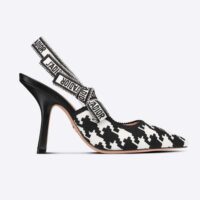 Dior Women J’Adior Slingback Pump Black and White Cotton Embroidery with Macro Houndstooth Motif (1)