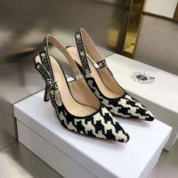 Dior Women J’Adior Slingback Pump Black and White Cotton Embroidery with Macro Houndstooth Motif (1)