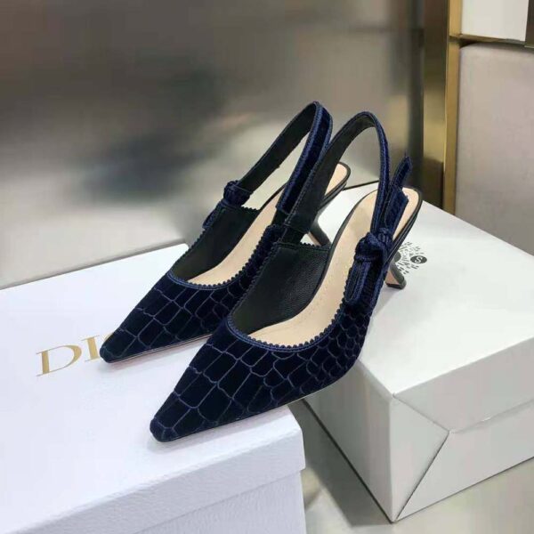 Dior Women J’Adior Slingback Pump Deep Blue Crocodile-Effect Embroidered Velvet (2)